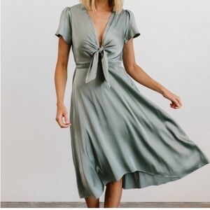 Baltic Born Poppy Satin Midi Dressin in Eucalyptus sz. M